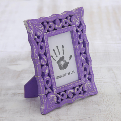 Wood photo frame, 'Purple Bliss' (4x6) - Lilac Purple Shabby Chic Mango Wood Photo Frame 4x6 Inch