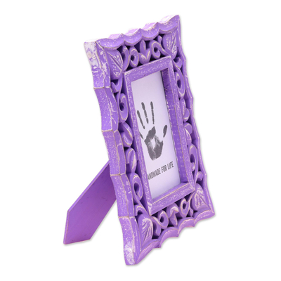 Wood photo frame, 'Purple Bliss' (4x6) - Lilac Purple Shabby Chic Mango Wood Photo Frame 4x6 Inch
