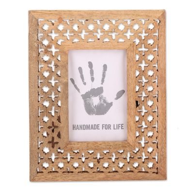 Hand-Carved Mango Wood Starry Blossoms Photo Frame 4x6