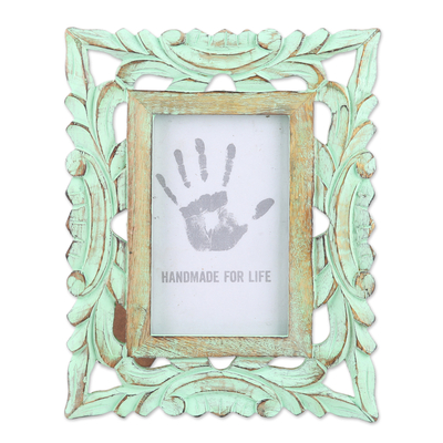 Green Hand-Carved Rustic Leafy Vine 4x6 Photo Frame