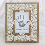 Wood photo frame, 'White Garden' (4x6) - Mango Wood Photo Frame Crafted in India (4x6)