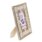 Wood photo frame, 'White Garden' (4x6) - Mango Wood Photo Frame Crafted in India (4x6)