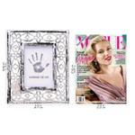 Wood photo frame, 'Bright Blooms' (5x7) - Milk White Distressed Hand Carved Mango Wood Photo Frame 5x7