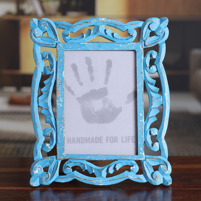 Hand-Carved Blue Shabby-Chic Mango Wood Photo Frame 5x7