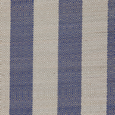 Flächenteppich aus Baumwolle und Grasschilf, 'Diamantstreifen' - Baumwoll- und Grasschilf-Flächenteppich in Blau und Elfenbein