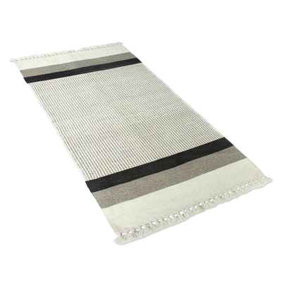 Wool area rug, 'Cool Charm' (3x5) - Handwoven Striped Wool Area Rug (3x5) from India