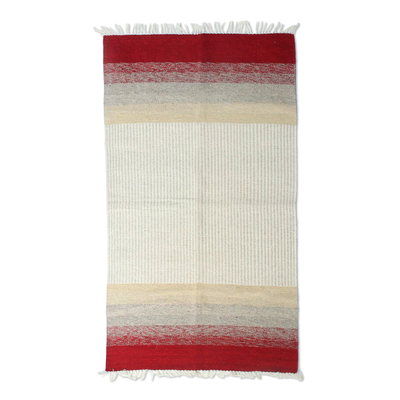Alfombra de lana, (3x5) - Alfombra de área de lana tejida a mano con bordes rojos (3x5) de la India