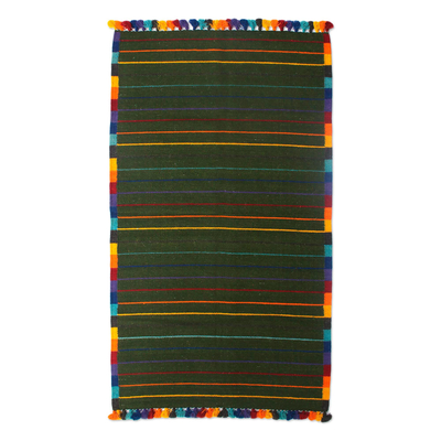 Wool area rug, 'Green Candy Stripe' (3x5) - Multicolored Striped Wool Area Rug (3x5) from India
