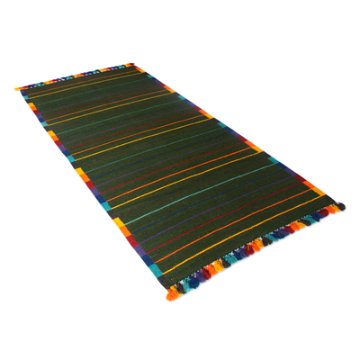 Alfombra de lana, (3x5) - Alfombra de lana a rayas multicolores (3x5) de India