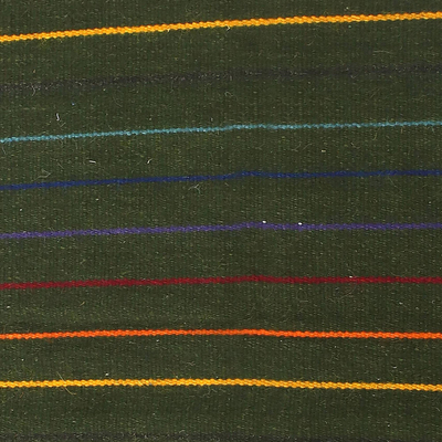 Alfombra de lana, (3x5) - Alfombra de lana a rayas multicolores (3x5) de India