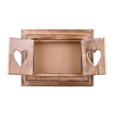 Wood photo frame, 'Doors of Love' (4x6) - Mango Wood Photo Frame with Doors from India (4x6)