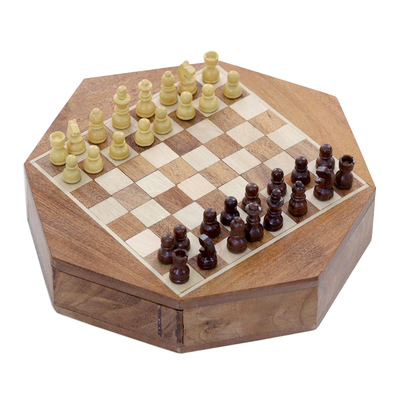 Wood Mini Chess Set with a Magnetic Board from India