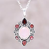 Featured review for Garnet and rose quartz pendant necklace, Glory of Red