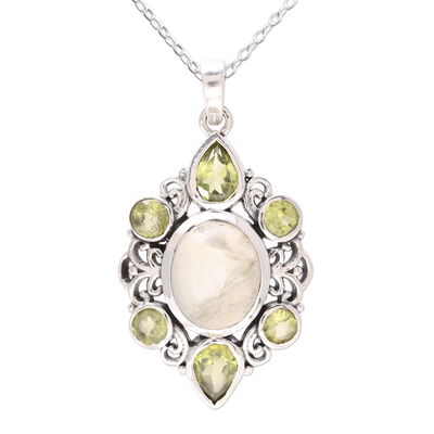 Peridot and prehnite pendant necklace, 'Glory of Green' - Peridot and Prehnite Pendant Necklace from India