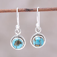 Sterling silver and composite turquoise dangle earrings, 'Adorable Moon in Blue' - Sterling Silver and Blue Composite Turquoise Earrings