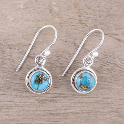 Sterling silver and composite turquoise dangle earrings, 'Adorable Moon in Blue' - Sterling Silver and Blue Composite Turquoise Earrings