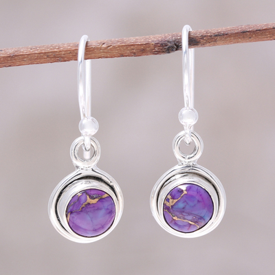 Sterling silver and composite turquoise dangle earrings, 'Adorable Moon in Purple' - Sterling Silver and Purple Composite Turquoise Earrings