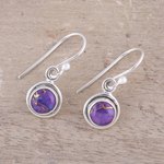 Sterling silver and composite turquoise dangle earrings, 'Adorable Moon in Purple' - Sterling Silver and Purple Composite Turquoise Earrings