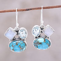 Featured review for Blue topaz and rainbow moonstone dangle earrings, Crystalline Waters