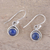 Lapis lazuli dangle earrings, 'Adorable Moon in Deep Blue' - Round Lapis Lazuli Dangle Earrings from India