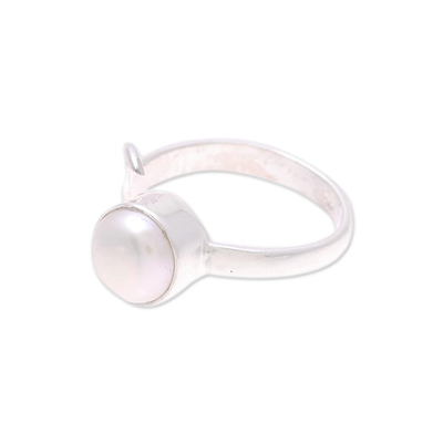 Cultured pearl wrap ring, 'Gleaming Crescent' - Cultured Pearl Crescent Wrap Ring from India
