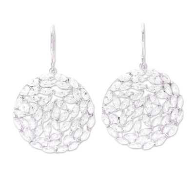 Rhodium plated sterling silver dangle earrings, 'Sparkling Circles' - Rhodium Plated Sterling Silver and CZ Dangle Earrings