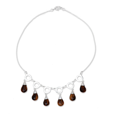 Tiger's eye waterfall necklace, 'Delightful Dance' - Tiger's Eye Linked Waterfall Necklace from India