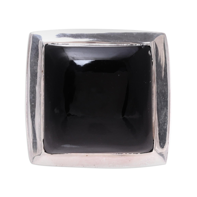 Onyx ring, 'Might' - Modern Black Onyx Ring Crafted in India