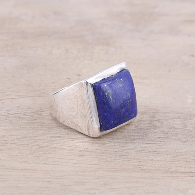 Lapis lazuli ring, 'Might' - Modern Lapis Lazuli Ring Crafted in India