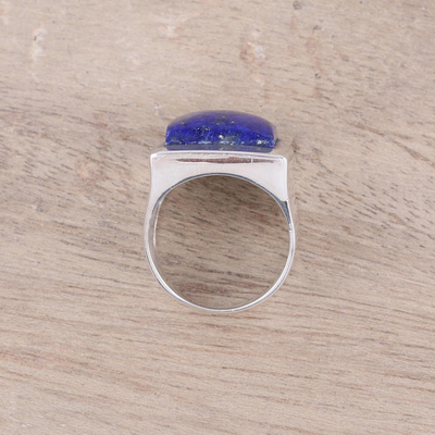 Lapis lazuli ring, 'Might' - Modern Lapis Lazuli Ring Crafted in India