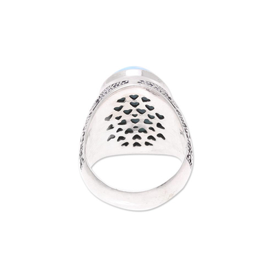 Larimar cocktail ring, 'Oval Enigma' - Larimar and Sterling Silver Cocktail Ring Crafted in India