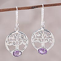 Amethyst dangle earrings, 'Corona Trees'
