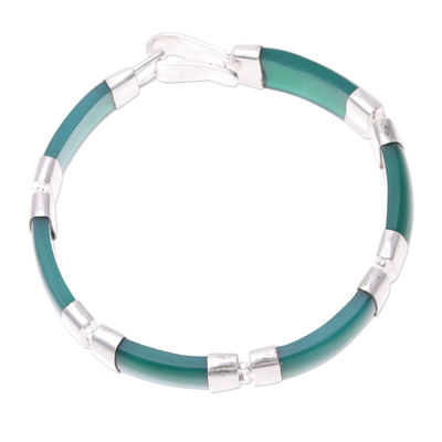 Onyx-Gliederarmband - Handgefertigtes Gliederarmband aus grünem Onyx und Sterlingsilber