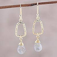 Gold plated labradorite dangle earrings, 'Dancing Frames' - 18k Gold Plated Labradorite Dangle Earrings from India