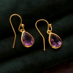 Gold plated amethyst dangle earrings, 'Fantastic Drops' - Gold Plated 4-Carat Amethyst Dangle Earrings from India