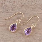 Gold plated amethyst dangle earrings, 'Fantastic Drops' - Gold Plated 4-Carat Amethyst Dangle Earrings from India