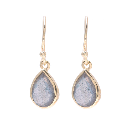 Gold Plated 4-Carat Labradorite Dangle Earrings from India