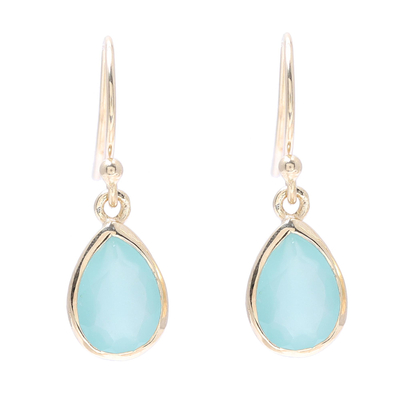 Gold Plated 4-Carat Chalcedony Dangle Earrings from India