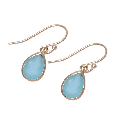 Gold plated chalcedony dangle earrings, 'Fantastic Drops' - Gold Plated 4-Carat Chalcedony Dangle Earrings from India