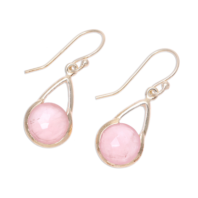 Gold plated rose quartz dangle earrings, 'Fantastic Cradles' - Gold Plated Rose Quartz Dangle Earrings from India