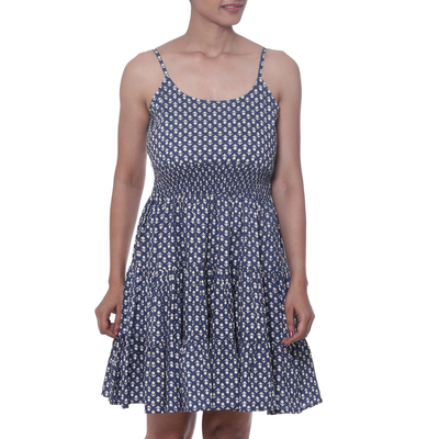 Floral Motif Viscose Sundress in Navy from India