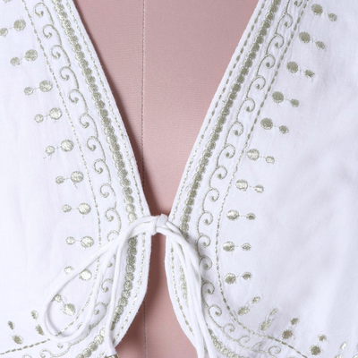 Cotton bolero, 'Zari Elegance in White' - White Cotton Bolero with Zari Embroidery from India