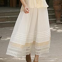 Falda de algodón, 'Glamorous Summer' - Falda larga de algodón hecha a mano en la India
