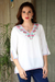 Viscose tunic, 'Floral Blast' - Floral Embroidered Viscose Tunic from India thumbail