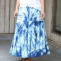 Tie-dyed cotton skirt, 'Azure Joy' - Tie-Dyed Cotton Skirt in Azure from India