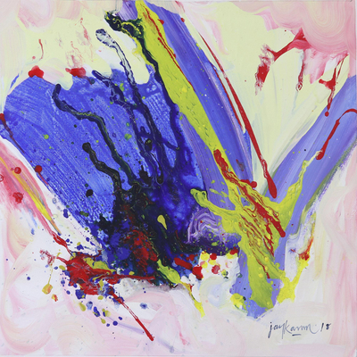 'Splash of Colors' - Signed Original Abstract Painting from India