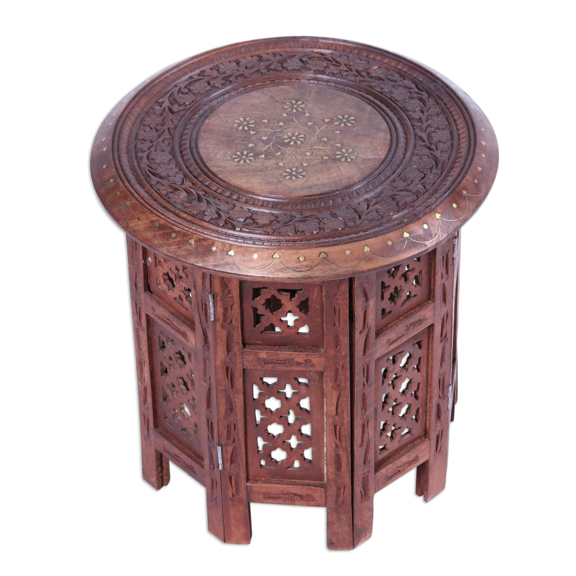 Mango Wood Accent Table with Brass Inlay from India - Royal Relaxation ...