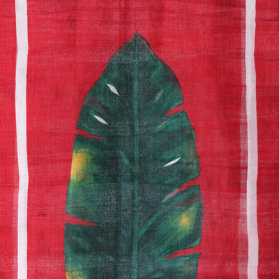Silk scarf, 'Bengal Wedding' - Handwoven Leaf Motif Silk Scarf from India