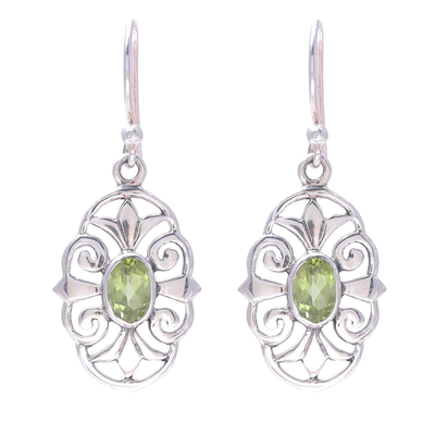Peridot and 925 Sterling Silver Dangle Earrings from India
