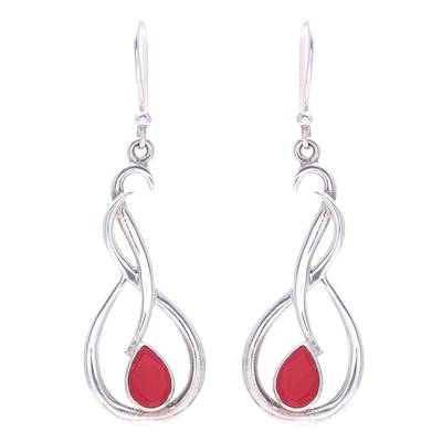 Swirl Motif Ruby Dangle Earrings from India